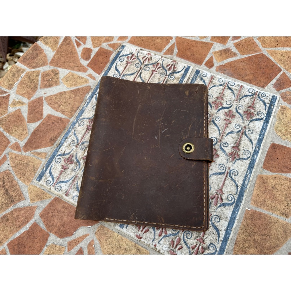 Rustic Distressed Brown Leather A6 6-Ring Binder Planner Organizer Journal Cover